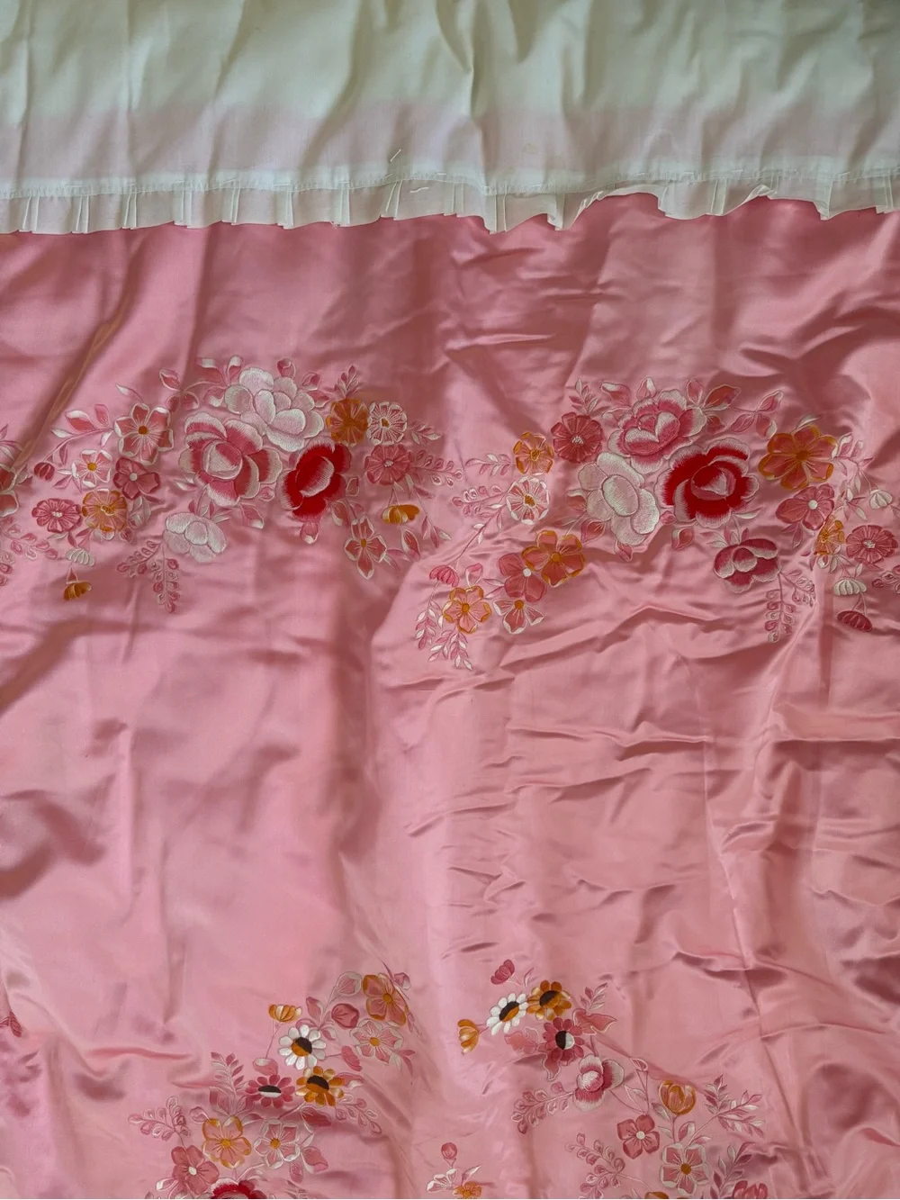 Authentic Japanese Silk-Satin Handmade Floral Embroidery cotton ruffle comforter